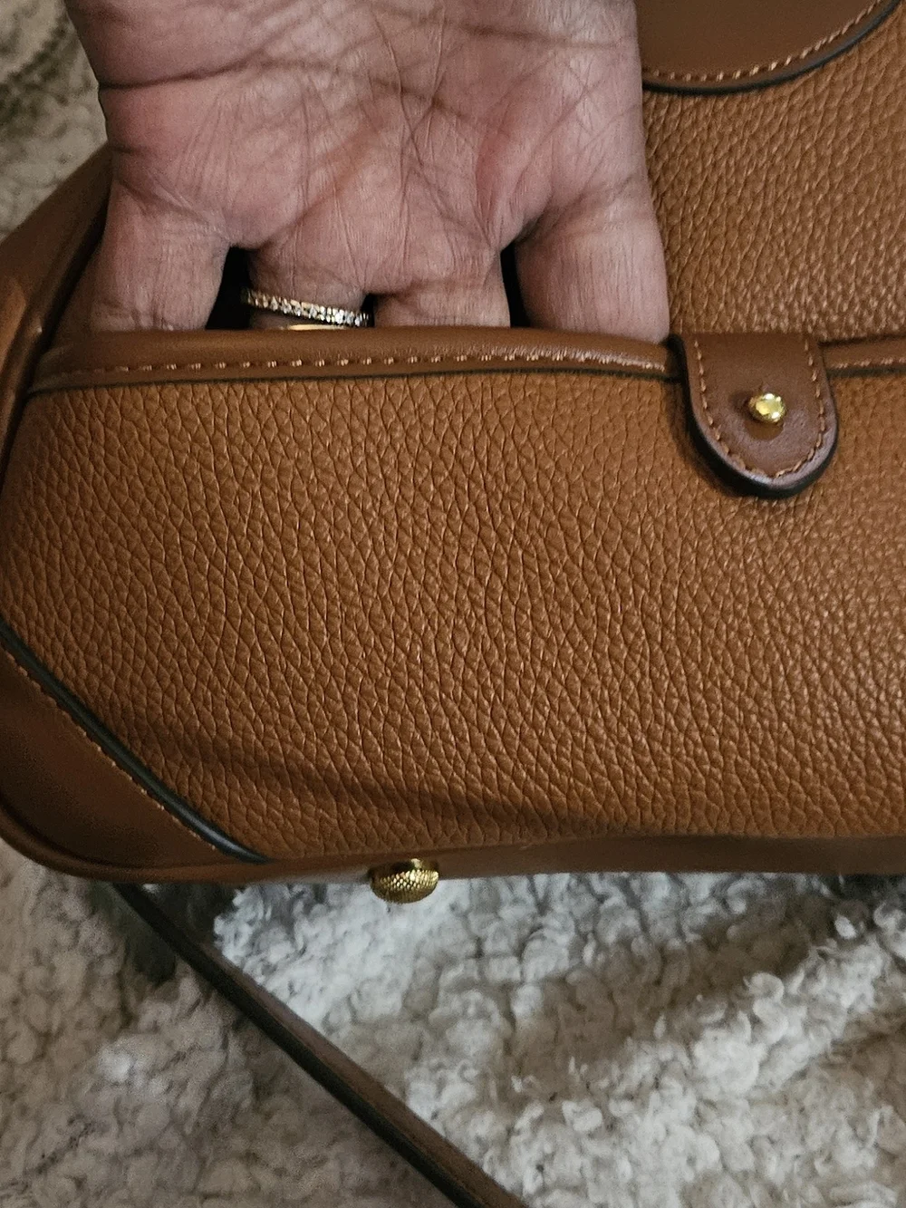 Structured Pebbled Leather Satchel in Chestnut Brown